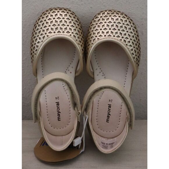 Mayoral 41.444 Little Girls Sz 7.5 Gold Pala Talon Troquel Eyelet Dress Shoes - Picture 2 of 12